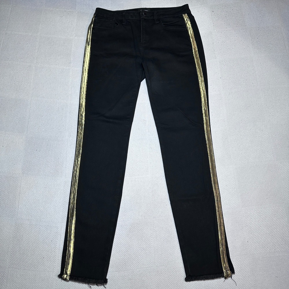 Driftwood Jackie Jeans Womens 26 Gold Side Stripe Raw Hem Black Wash Denim
